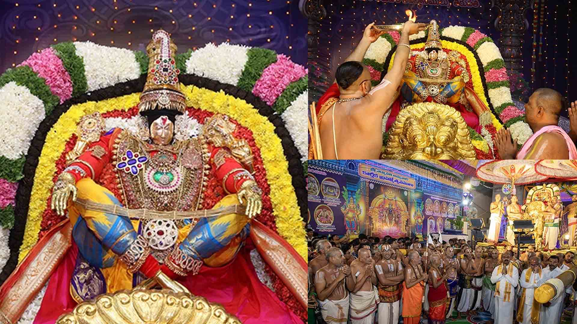 Goddess Padmavati in the attire of Yoga Narasimha on a lion chariot
